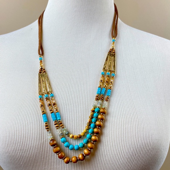Layered Beaded Suede Tied Necklace